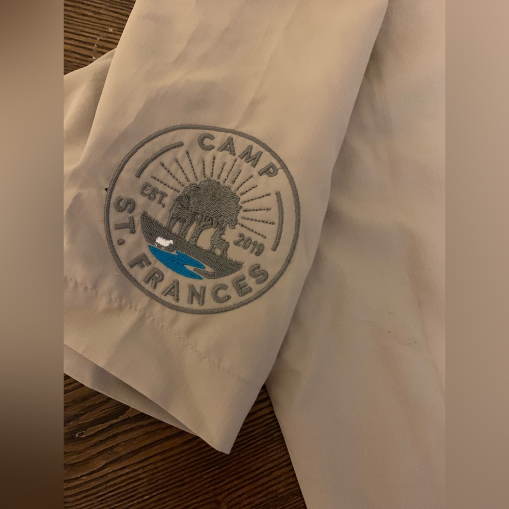 Tan Short Sleeve Fishing Shirt. size L. Brand name is “Eddie Bauer”